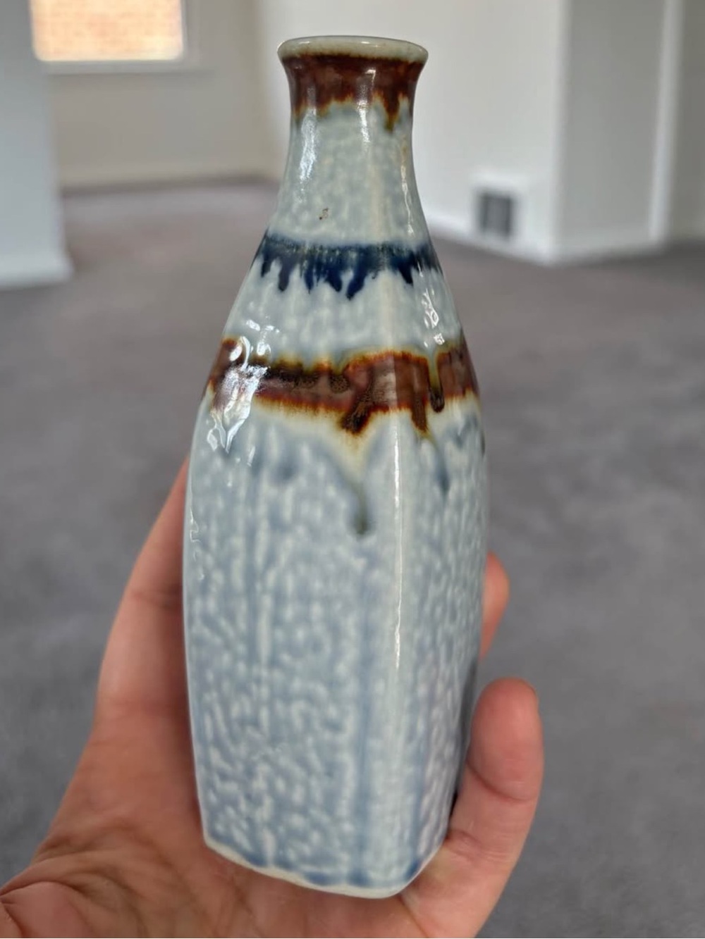 Japanese Studio Pottery Bud Vase Drip Glazed Stoneware Boho Pot